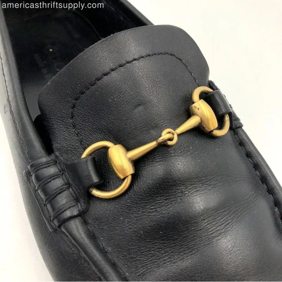 Gucci Men's Black Leather Loafers w/ Gold-Tone Horsebit Detail - Size 9.5 (+COA) - Picture 3 of 13